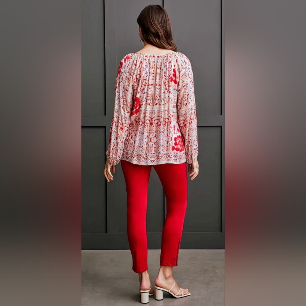 Tribal: Small Flowy Printed Crepe Blouse – Scarlet Multi - Picture 4 of 13